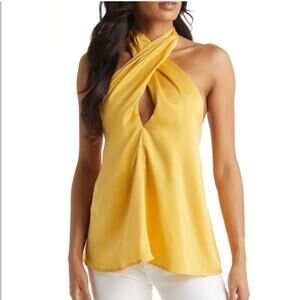 NWT VICI Satin Crossover Halter Neck
Yellow Gold Blouse Size Medium